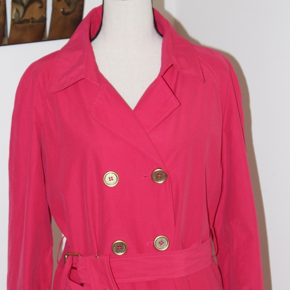 Isaac Mizrahi , Hot pink trench rain coat with Polka Dot Lining - Picture 4 of 13